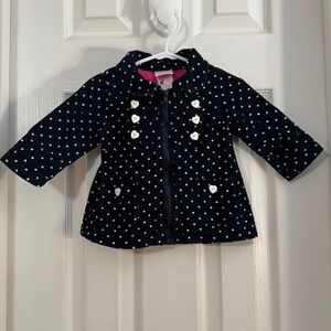 Nannette Baby Girl Corduroy Black and White Polka Dot Pea Coat with Front Zipper